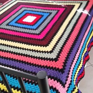 SOLD!!  Colorful Crochet Blanket For Full Size Bed